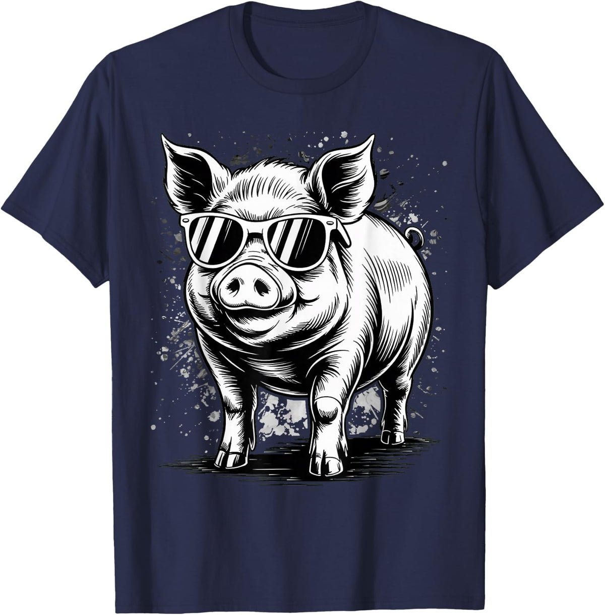 Pig Sunglasses Farmer T-Shirt - Navy Blue