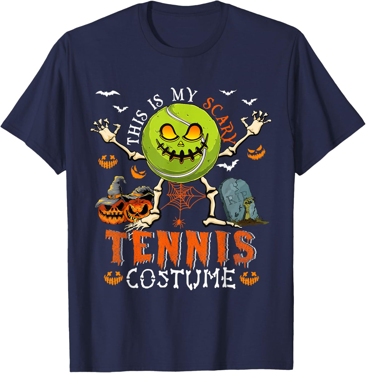 This is My Scary Tennis Costume Halloween Skeleton Lover T-Shirt - Navy Blue