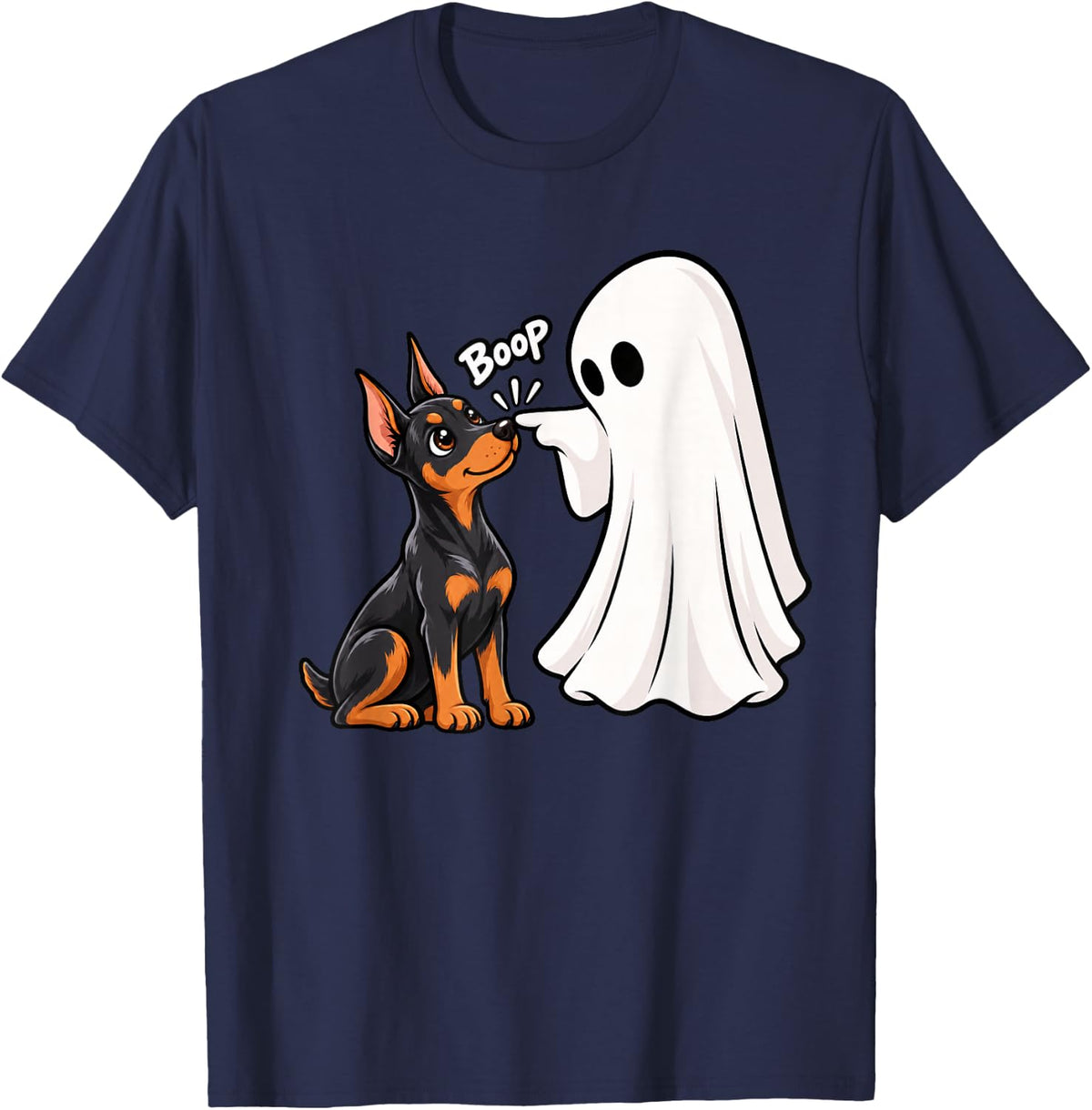 Funny Ghost Doberman Pinscher Boop Halloween Dog Lover T-Shirt - Navy Blue