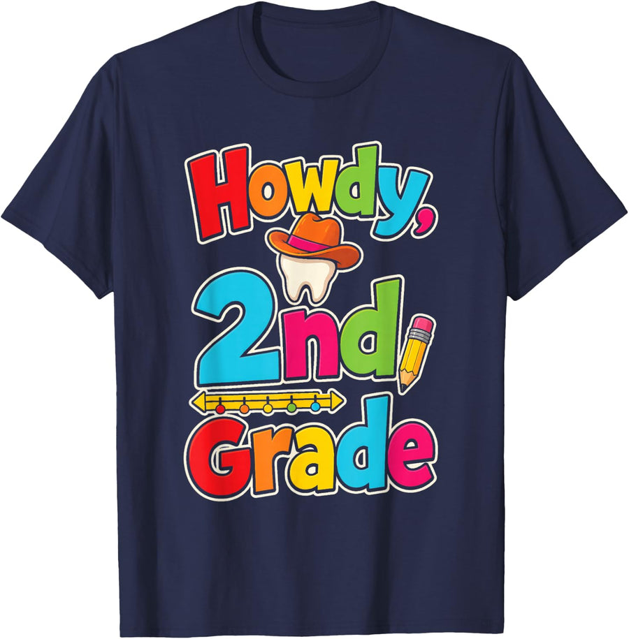 2nd Grade Howdy Cowboy First Day of Elementary School T-Shirt - Navy Blue