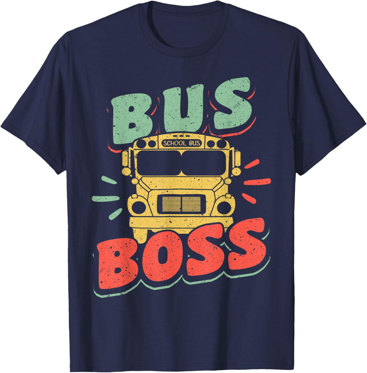 School Bus Driver Vintage Bus Boss T-Shirt - Navy Blue