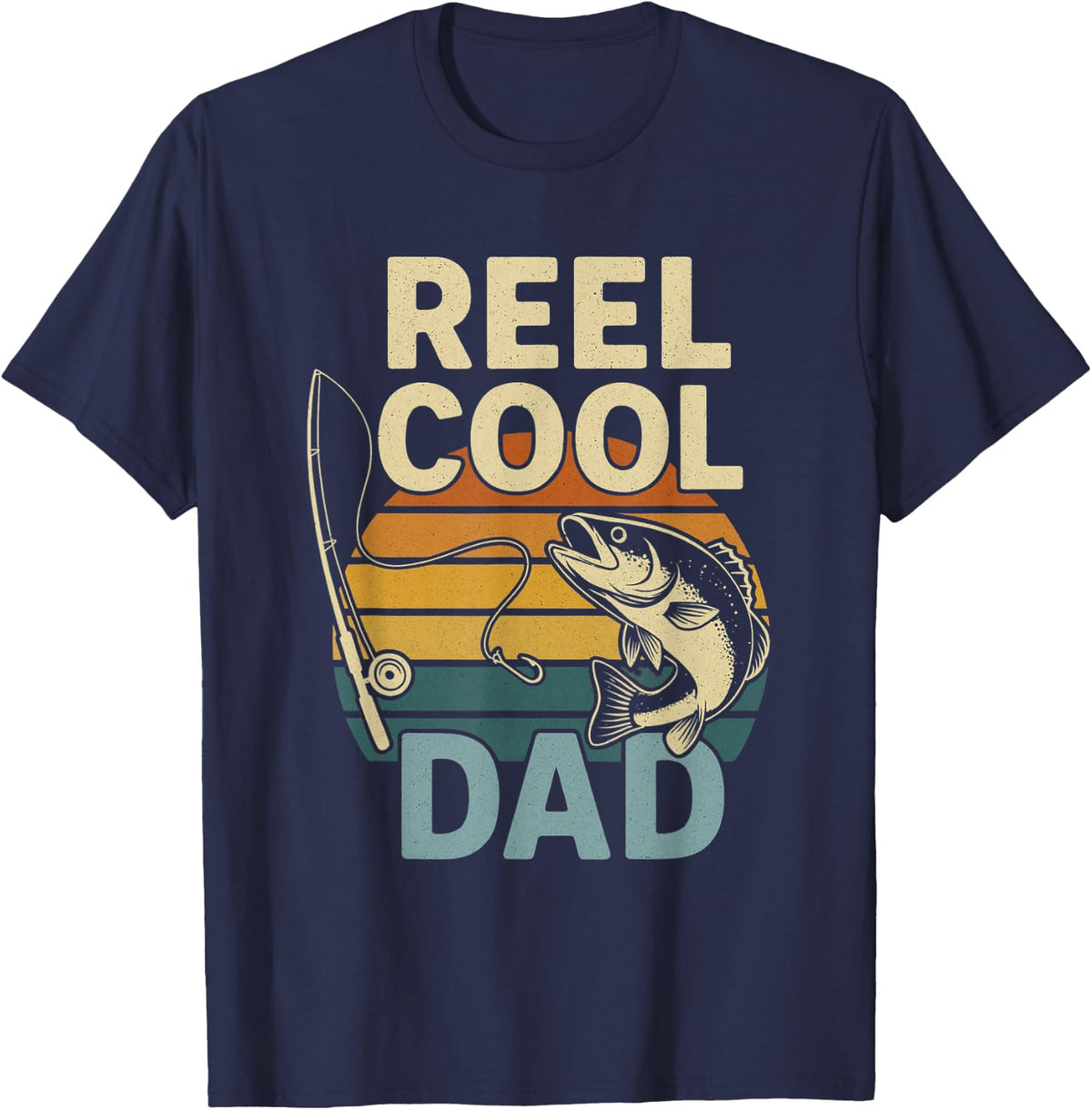 Reel Cool Dad Funny Fathers Day Fishing Outdoors T-Shirt - Navy Blue