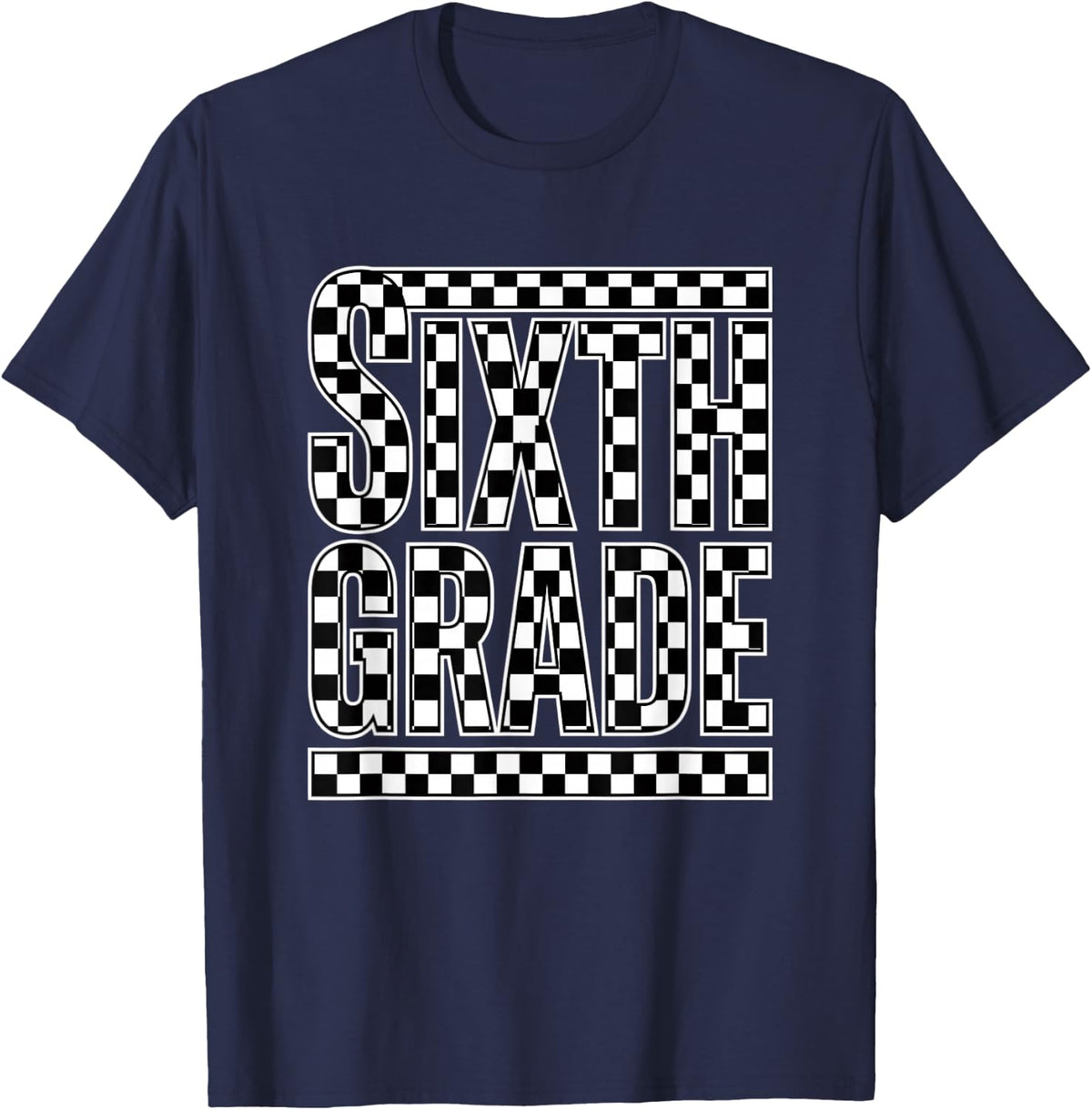 Sixth Grade Back to School Checkered Kids Student T-Shirt - Navy Blue