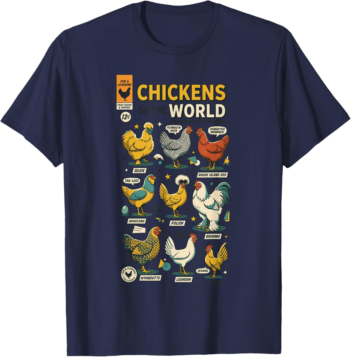 Chicken Lover Chickens of The World Rooster T-Shirt - Navy Blue