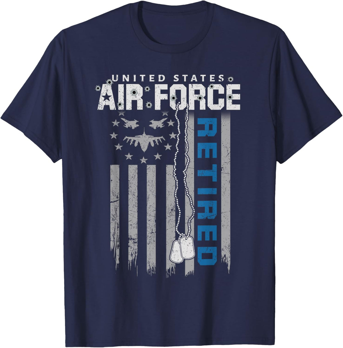 Proud Retired Air Force Veteran Flag US Military Vet T-Shirt - Navy Blue
