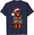 Doberman Pinscher Christmas Lights Santa Hat Sunglasses T-Shirt - Navy Blue