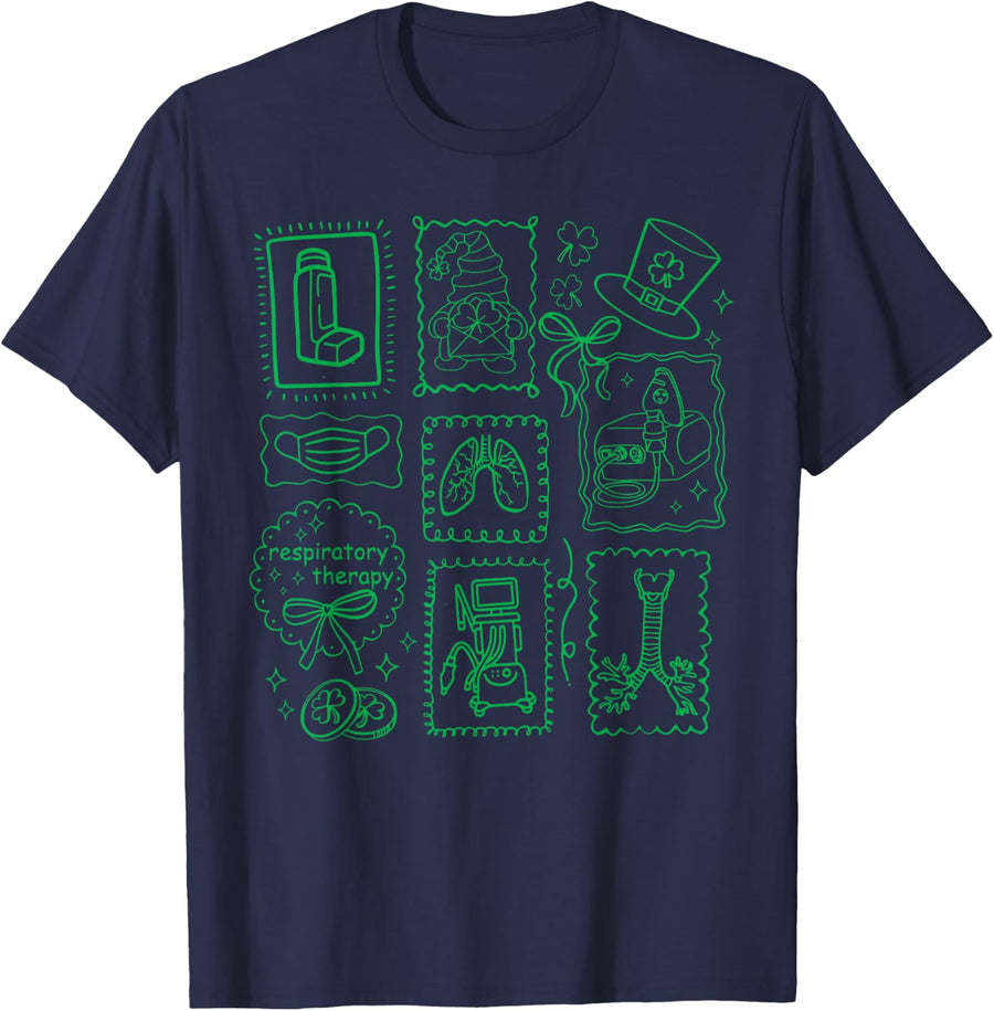 Stamp St Patrick's Day Respiratory Therapist RT Lung Squad T-Shirt - Navy Blue