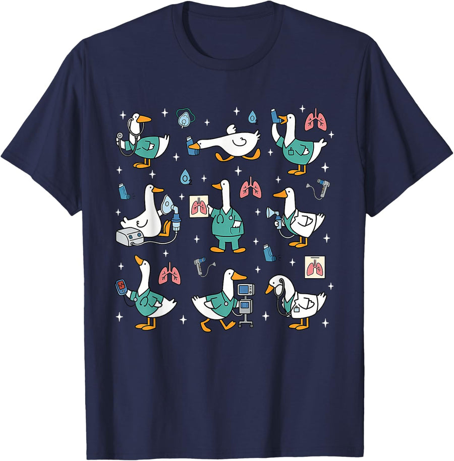 Cute Silly Goose Respiratory Therapist Medical Humor Tee T-Shirt for Healthcare Workers - Navy Blue