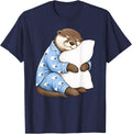 Sea Otter Sleeping in Cute Pajamas Sleep T-Shirt - Navy Blue