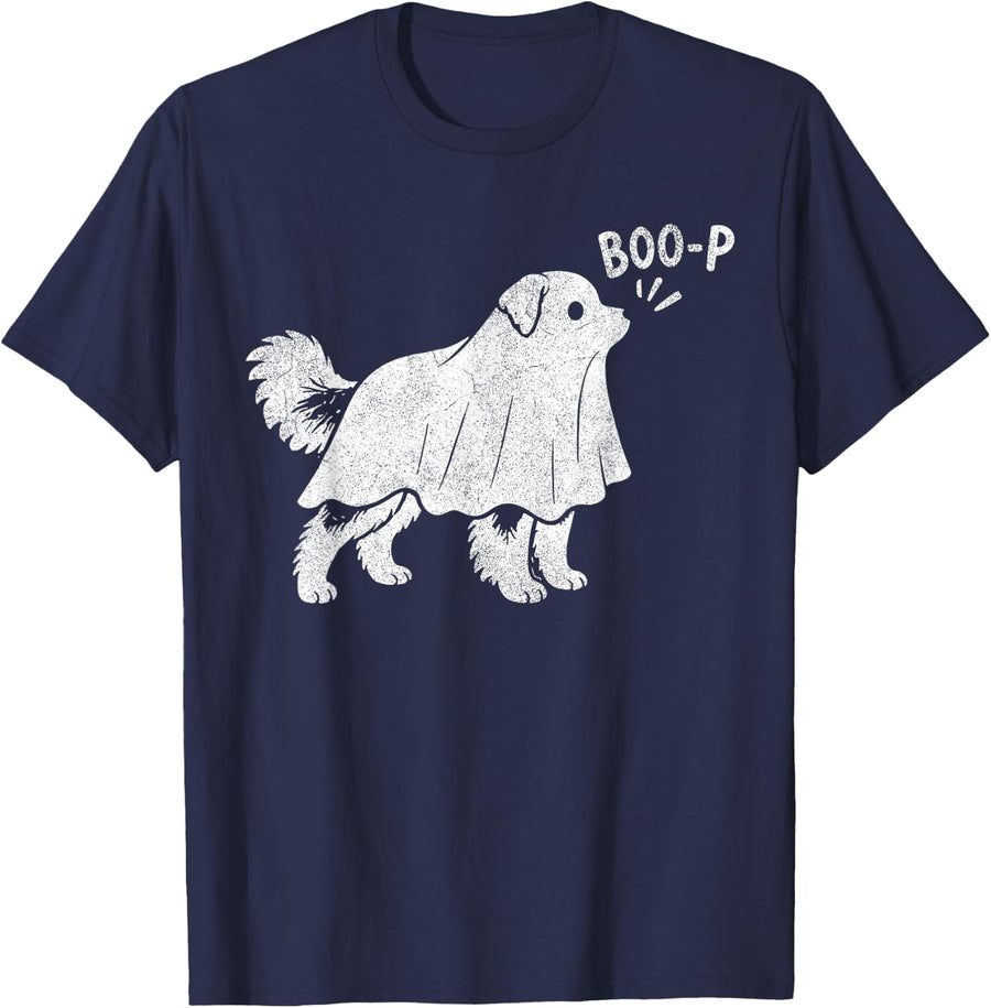 Australian Shepherd Boo-P Ghost Dog Halloween Dog Lover T-Shirt - Navy Blue