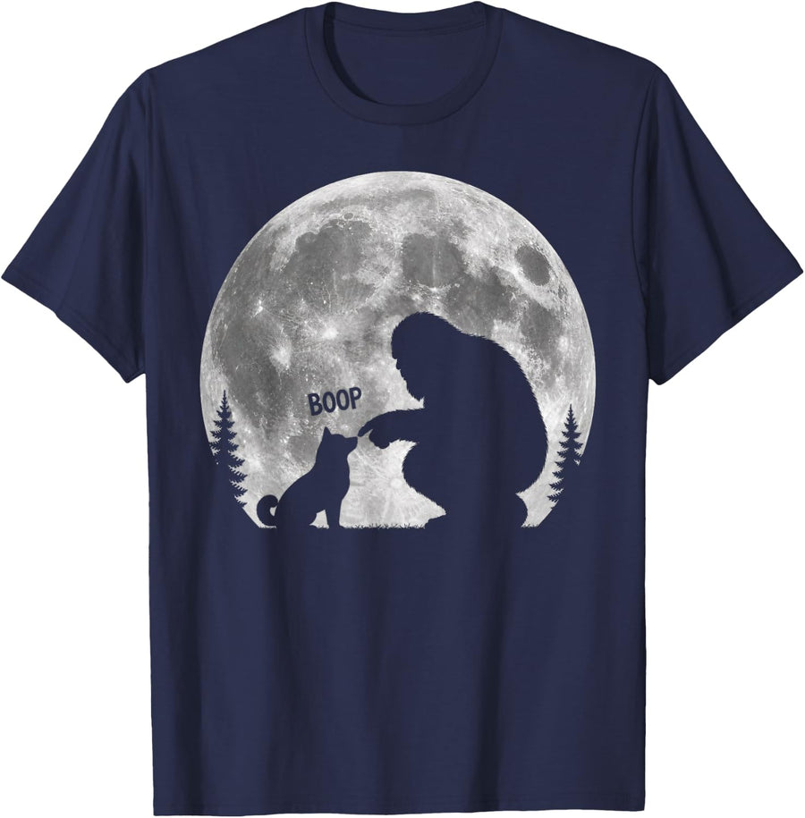Bigfoot Boop Dog Nose Shiba Inu Moon Sasquatch T-Shirt - Navy Blue