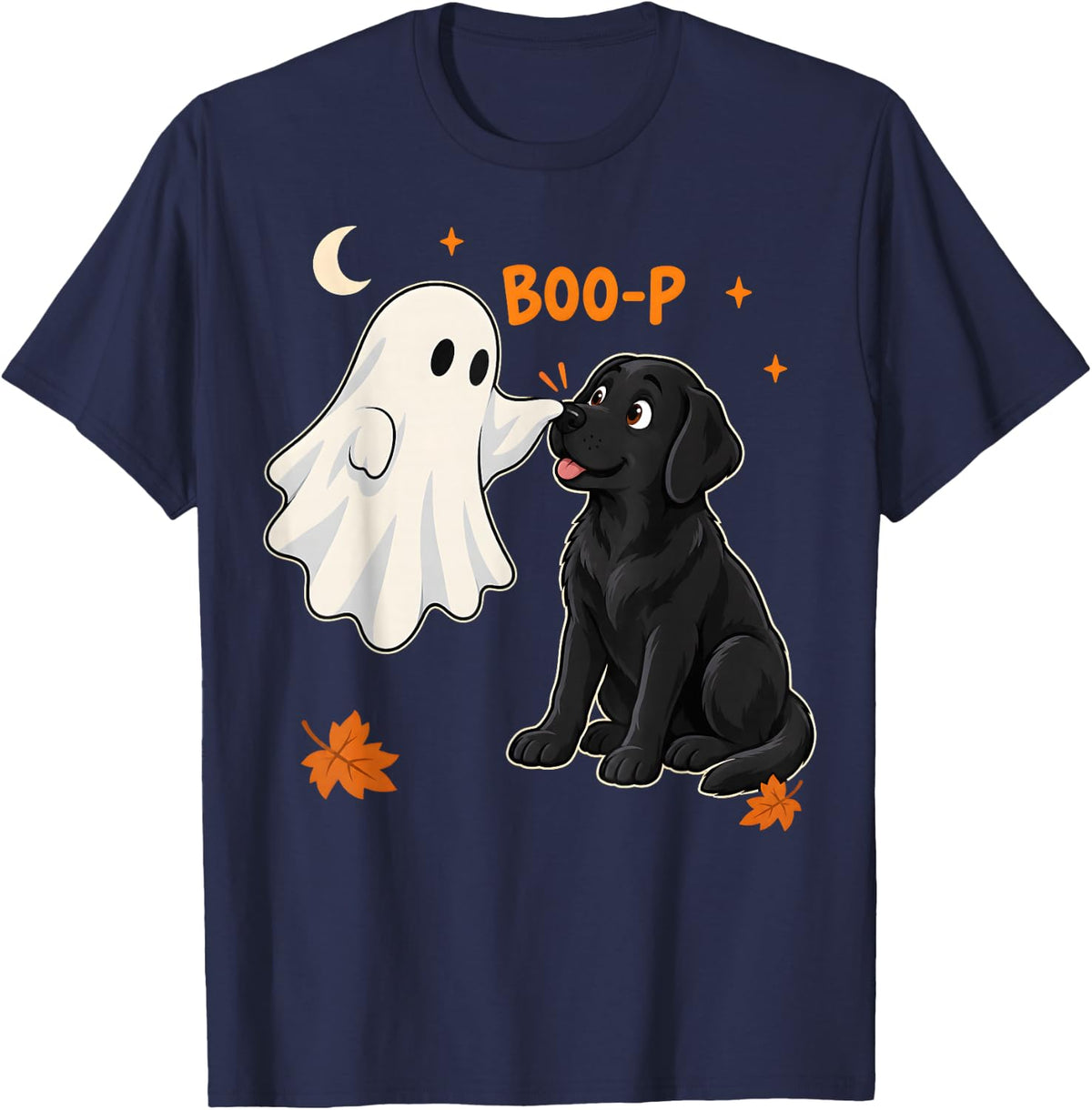 Boo P Black Labrador Ghost Halloween Dog Lover T-Shirt - Navy Blue