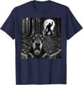 Doberman Selfie with Bigfoot Rock and Roll Dog Sasquatch T-Shirt - Navy Blue