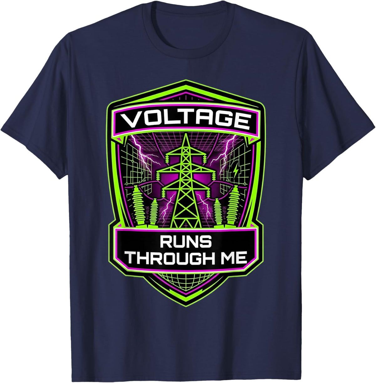 Journeyman Lineman Power Grid Electrical Troubleman T-Shirt - Navy Blue