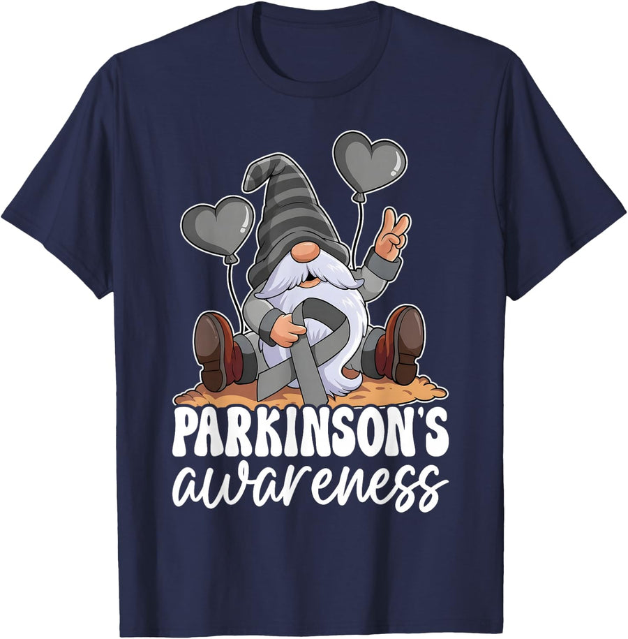 Parkinson's Awareness Gray Ribbon Gnome T-Shirt - Navy Blue