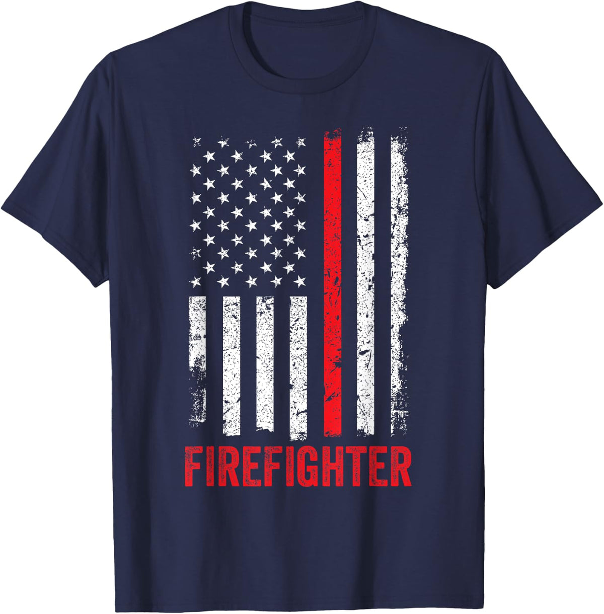 Firefighter Flag Thin Red Line Fireman Fire Rescue T-Shirt - Navy Blue
