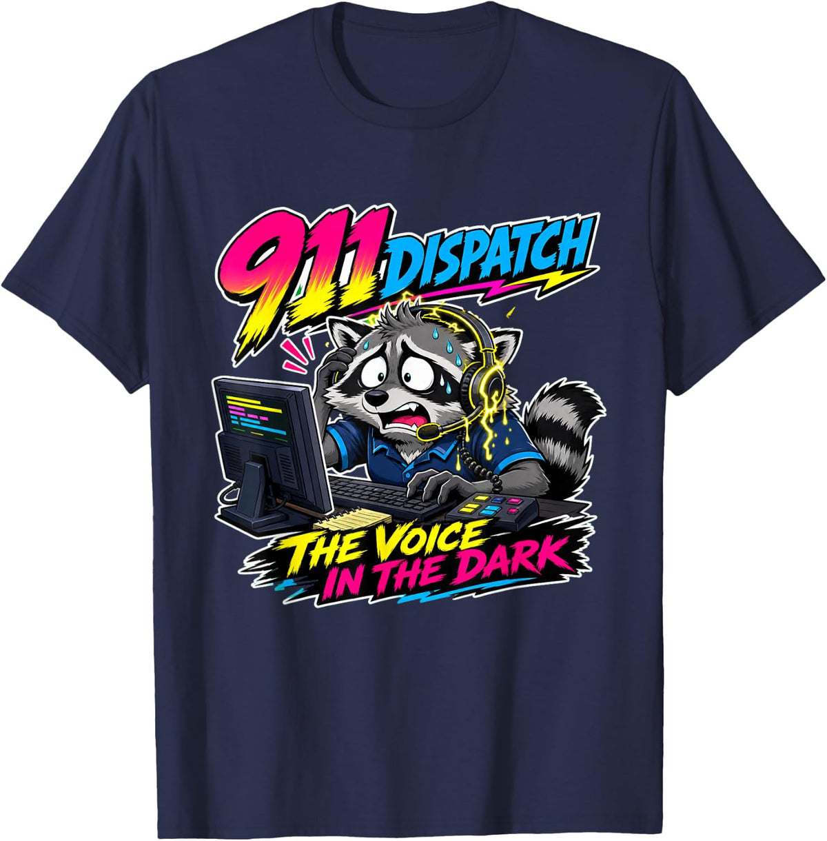 911 Dispatch The Voice in The Dark Raccoon Operator Apparel T-Shirt - Navy Blue