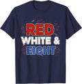Red White & Eight 8th Birthday 4th July Fireworks Airplane T-Shirt - Navy Blue