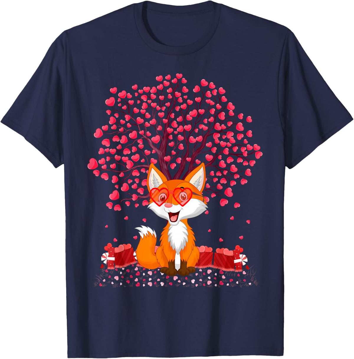 Fox Animal Lover Funny Fox Valentine's Day T-Shirt - Navy Blue