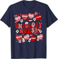 Retro Cute Oncology Nurse Valentines Day Candy Heart Nursing T-Shirt - Navy Blue