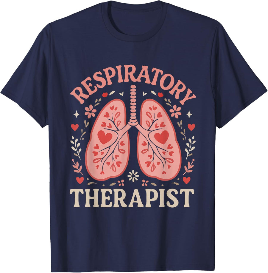 Respiratory Therapist T-Shirt RT Lungs Tees Respiratory Therapy Shirts for Men Women - Navy Blue