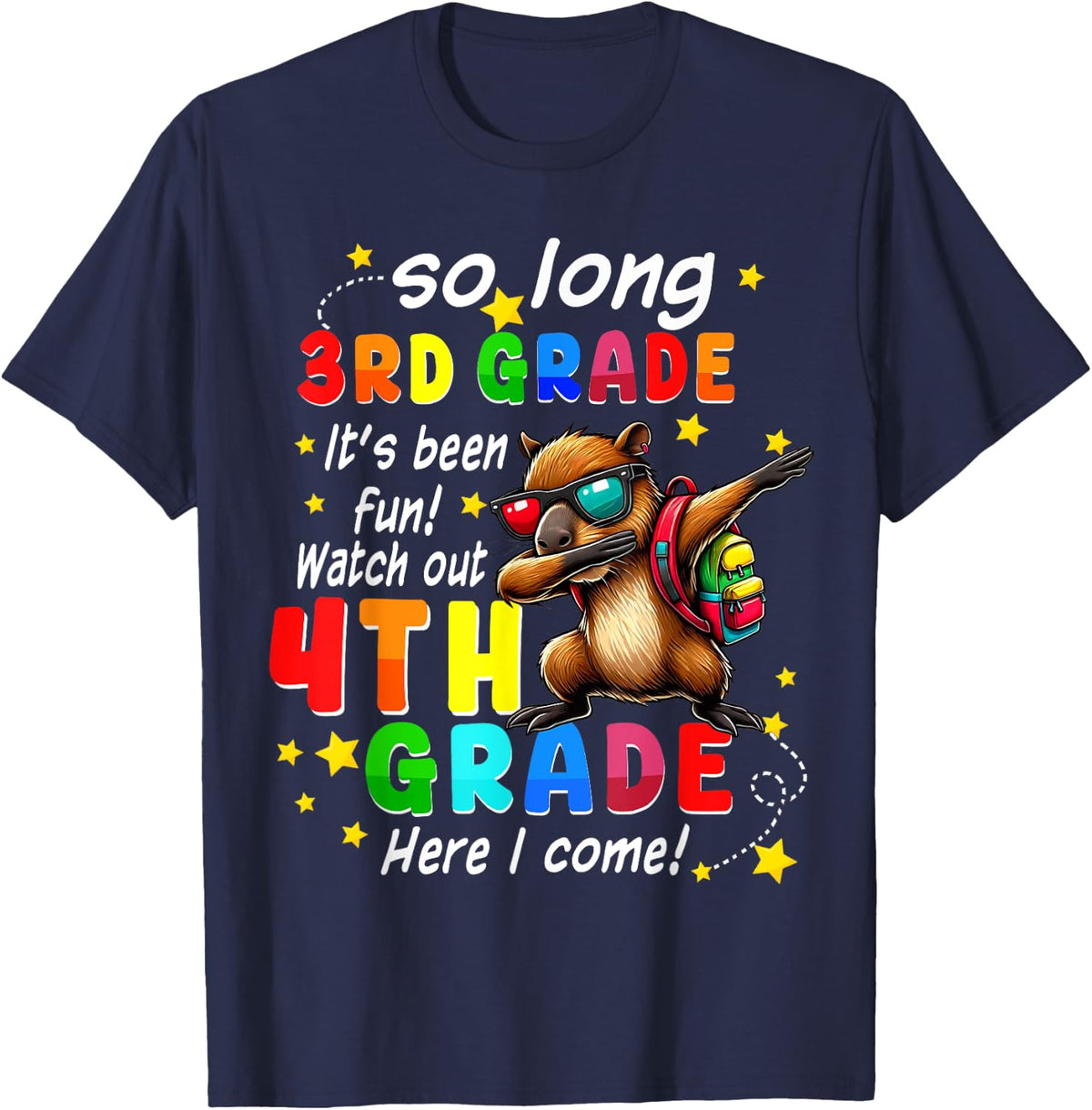 So Long 3rd Grade Its Been Fun 4th Grade Capybaras T-Shirt Tee for Kids - Navy Blue