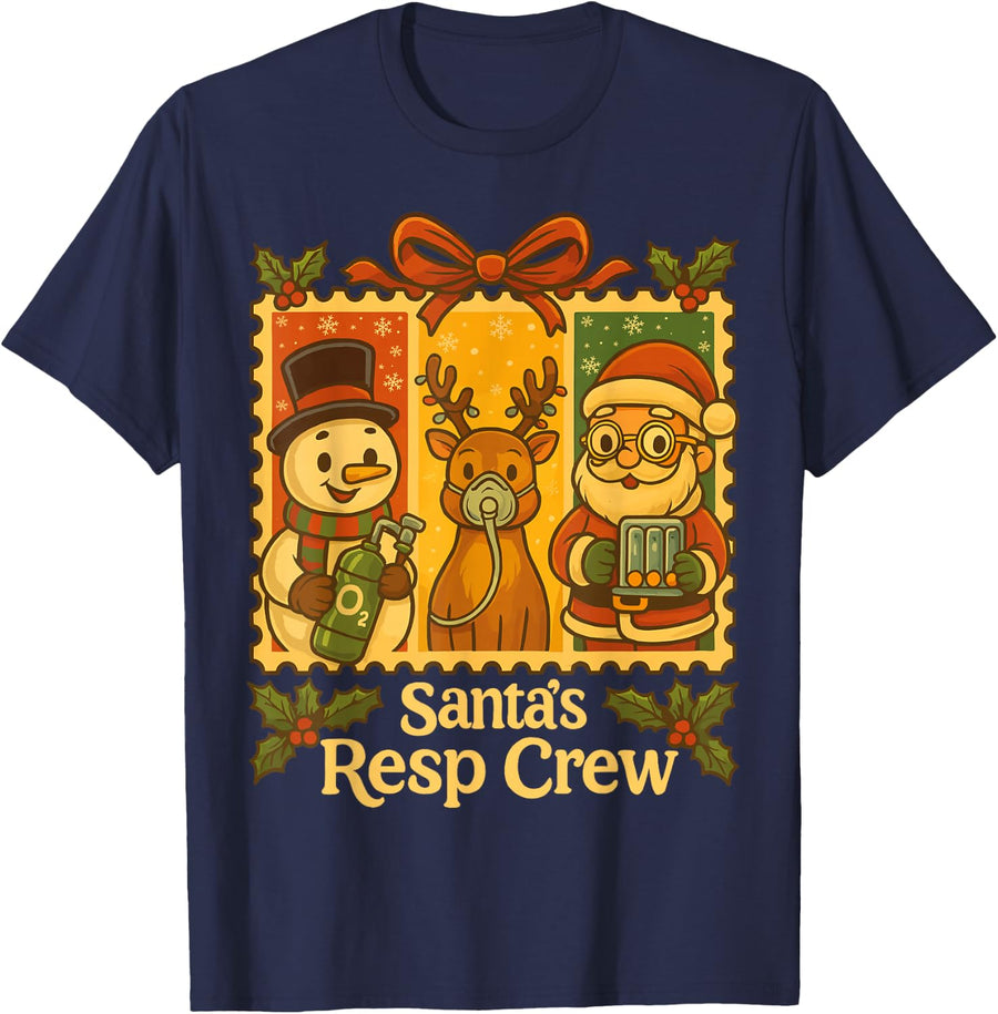 Christmas Respiratory Therapy Crew Xmas RT Nurse Tees T-Shirt for Healthcare Workers - Navy Blue