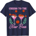 Cheers to The New Year Champagne Glass & Basketball NYE 2026 T-Shirt - Navy Blue