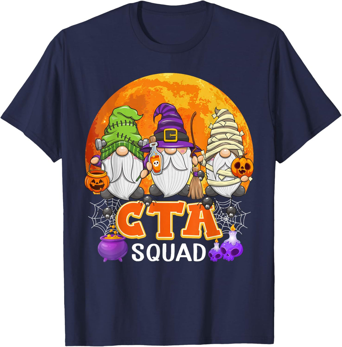 CTA Squad Halloween Chiropractic Therapy Gnome Matching T-Shirt - Navy Blue