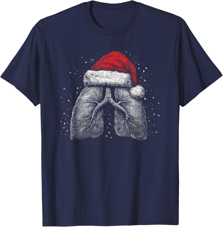 Respiratory Therapy Christmas RT Therapist Lungs Xmas T-Shirt - Navy Blue