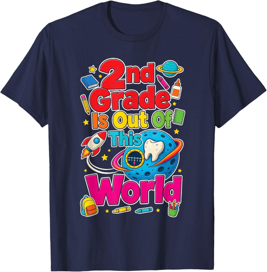 2nd Grade is Out of This World First Day Rocket Kids T-Shirt - Navy Blue