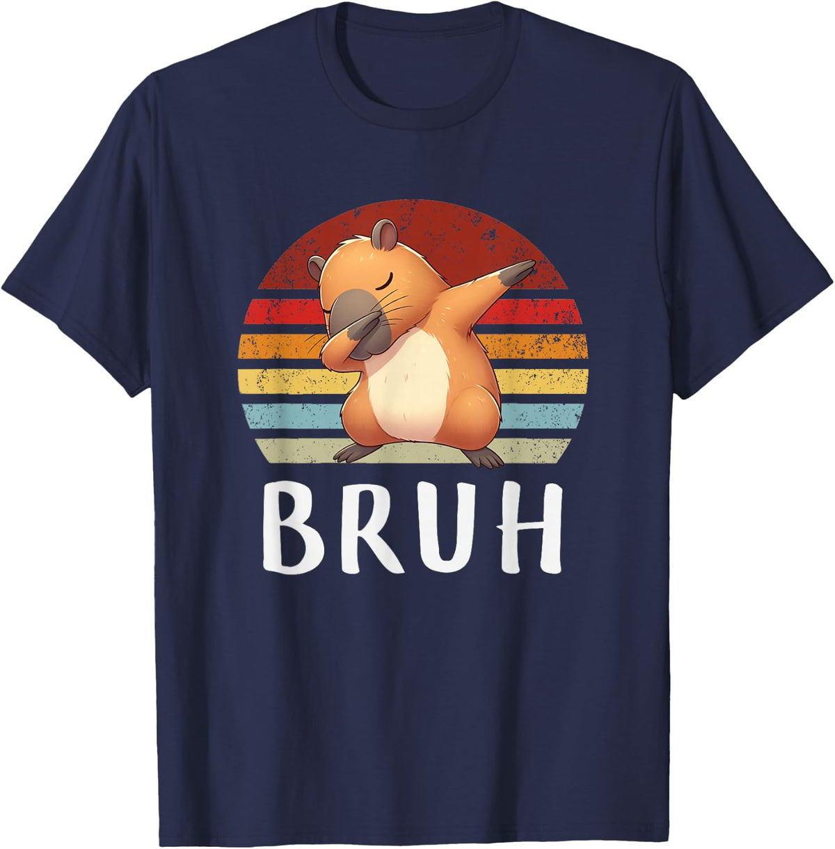 Vintage Capybara Retro Sunset Dabbing Bruh Animal Lover Capy T-Shirt - Navy Blue