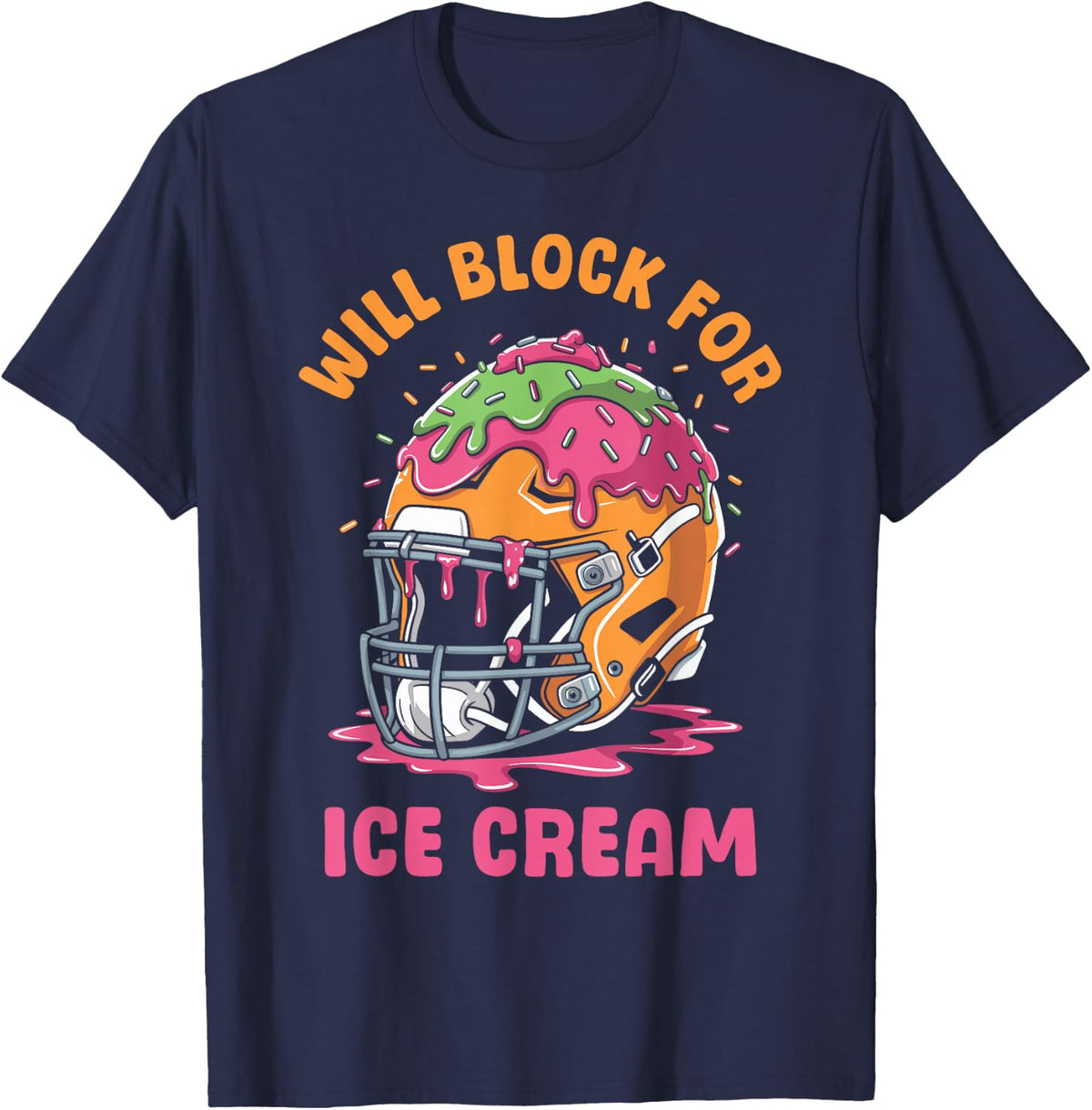 Football Lineman Drip Kids Will Block for Ice Cream T-Shirt - Navy Blue