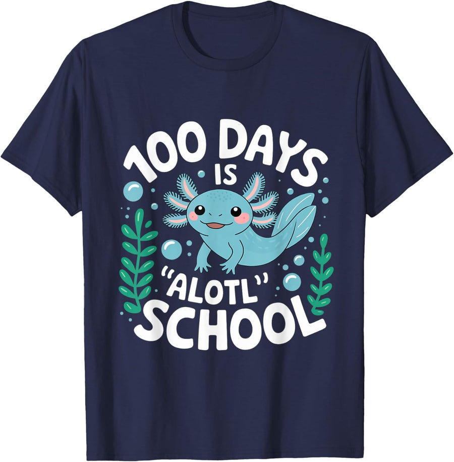 100 Days Is Alotl School Axolotl 100th day amphibian pet tee T-Shirt - Navy Blue