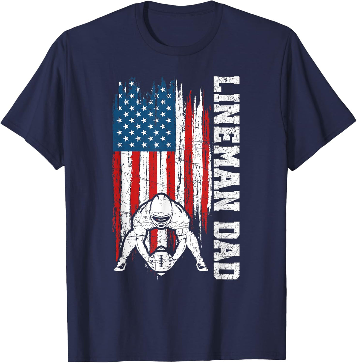 Football Lineman Dad Of A Football Lineman Father US Flag T-Shirt - Navy Blue