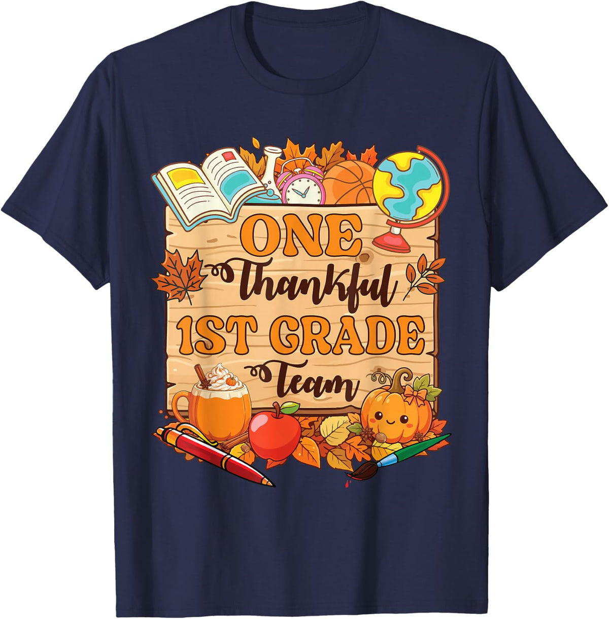 One Thankful 2nd Grade Team Thanksgiving Teachers Students T-Shirt - Navy Blue