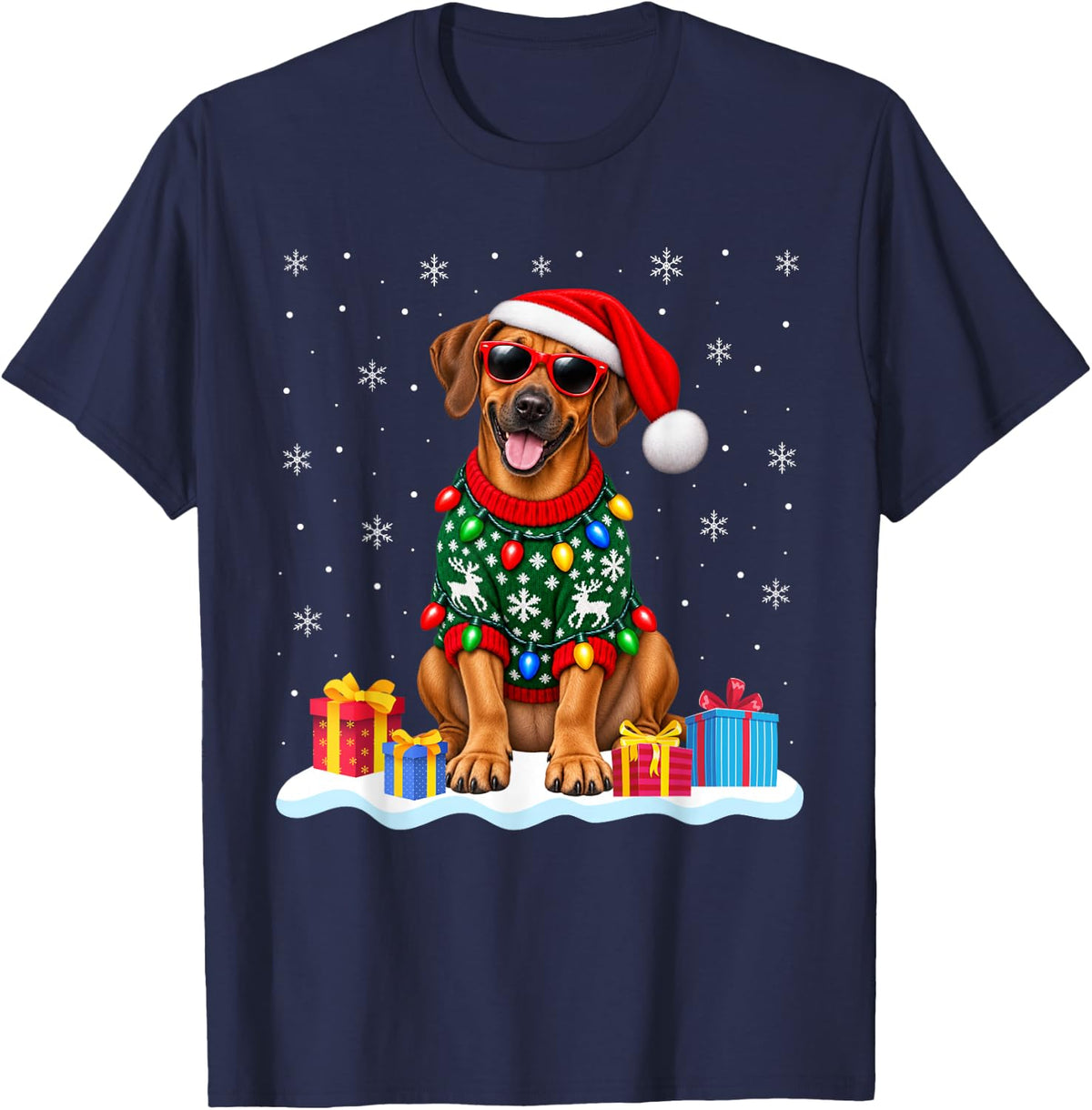 Rhodesian Ridgeback Christmas Sweater Santa Hat Xmas Pet Dog T-Shirt - Navy Blue