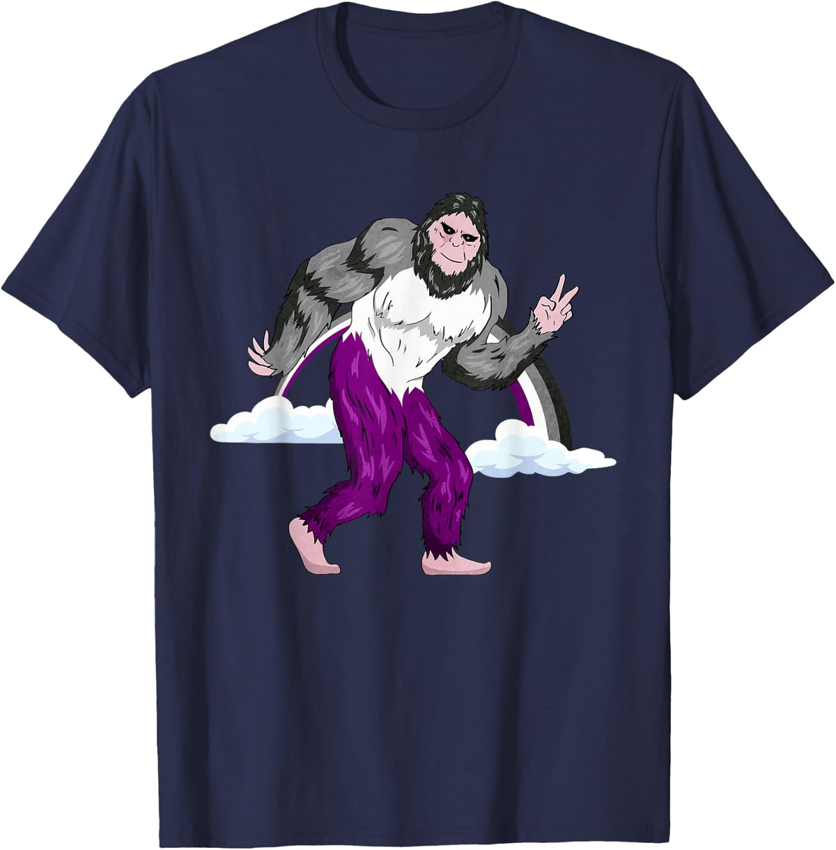 Asexual Pride Ace Flag Rainbow Bigfoot Sasquatch Sublte T-Shirt - Navy Blue