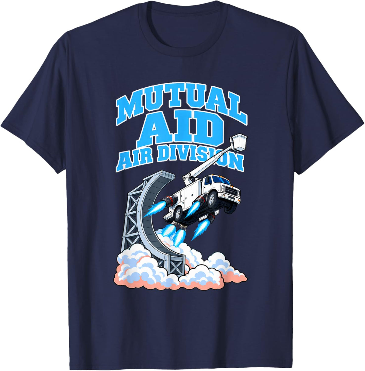Mutual Aid Air Division Funny Lineman Rocket Humor T-Shirt - Navy Blue