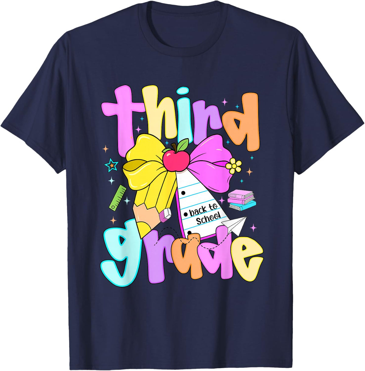 Preppy Third Grade Back To School 3rd Grade Teacher Girl Kid T-Shirt - Navy Blue