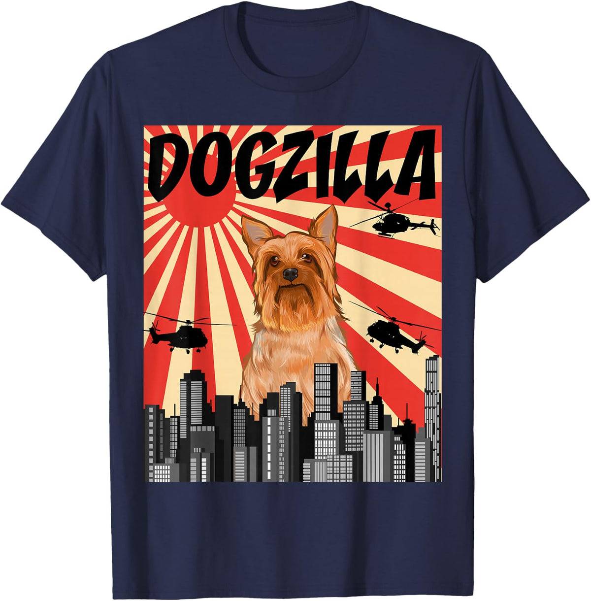 Funny Retro Japanese Dogzilla Silky Terrier T-Shirt - Navy Blue