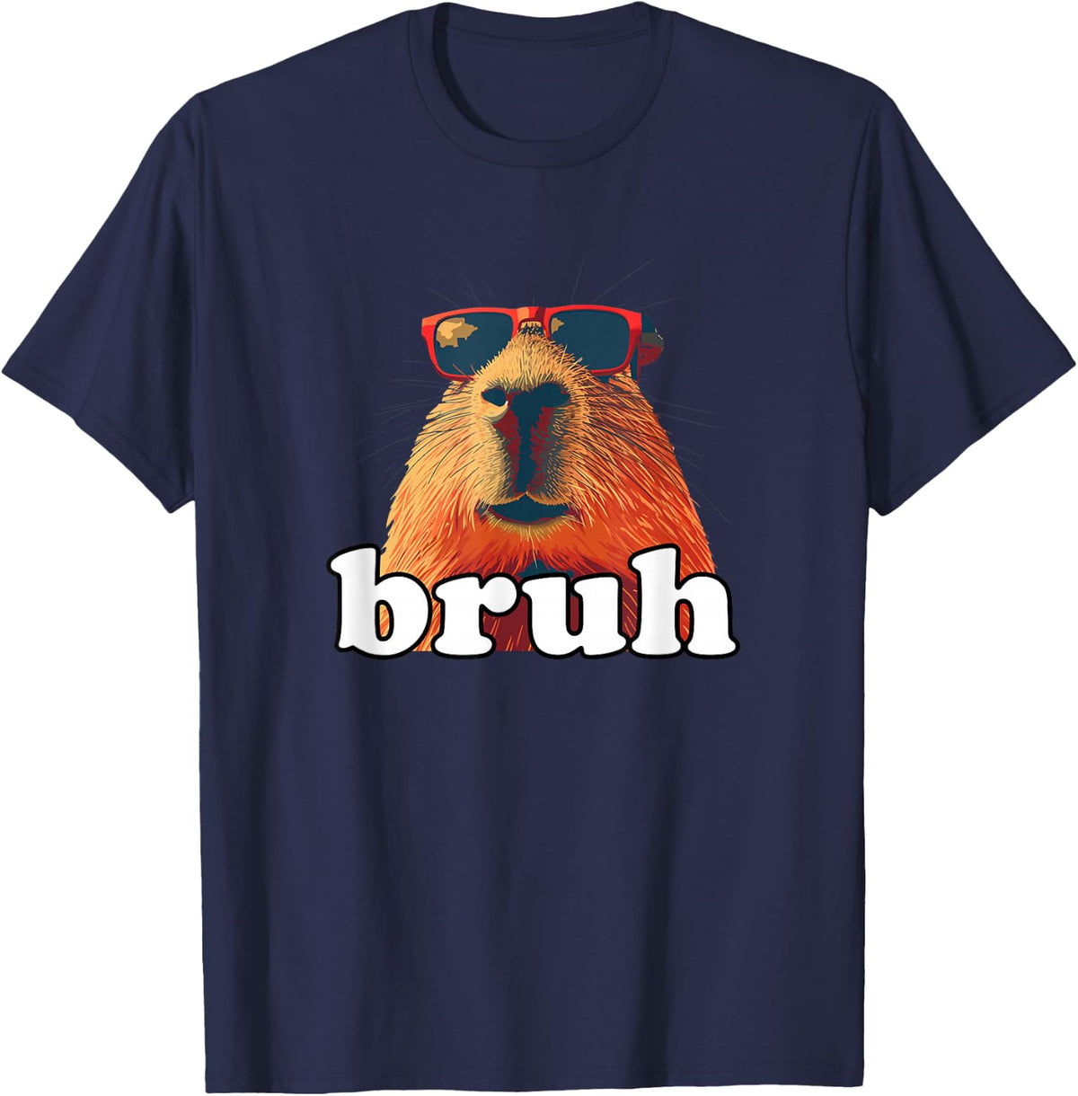Funny Capybara Sunglasses Bruh T-Shirt - Navy Blue