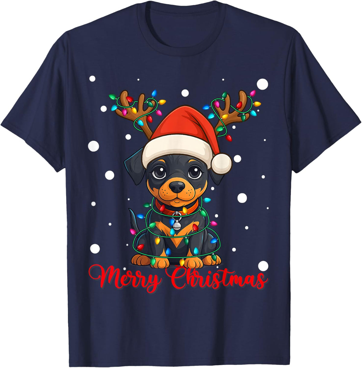 Merry Christmas Doberman Pinscher Dog Ugly Xmas Sweaters T-Shirt - Navy Blue