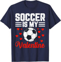 Valentines Day Soccer For Boys Kids Soccer Player T-Shirt - Navy Blue
