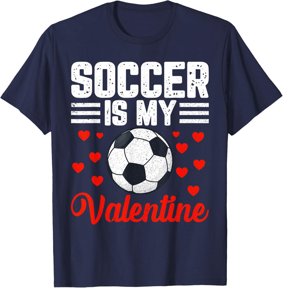 Valentines Day Soccer For Boys Kids Soccer Player T-Shirt - Navy Blue