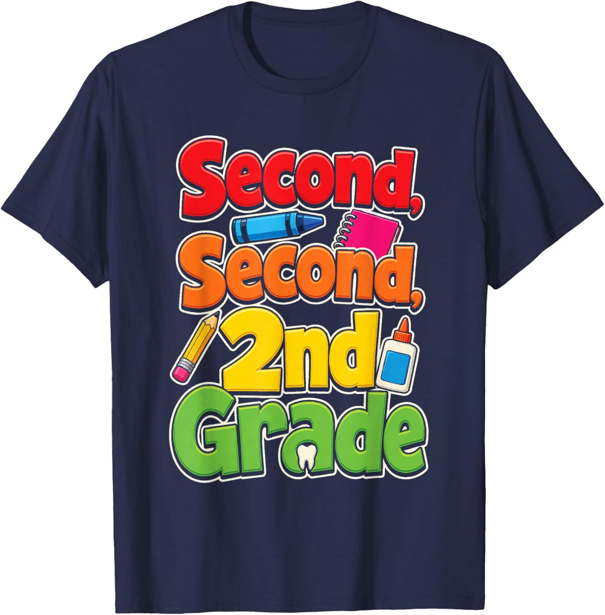 2nd Grade Second Elementary First Day Loose Tooth Kids T-Shirt - Navy Blue