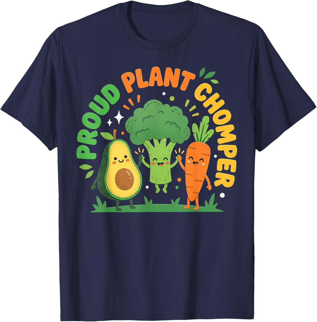 Proud Plant Chomper Cute Whimsical Veggie Vegan T-Shirt - Navy Blue
