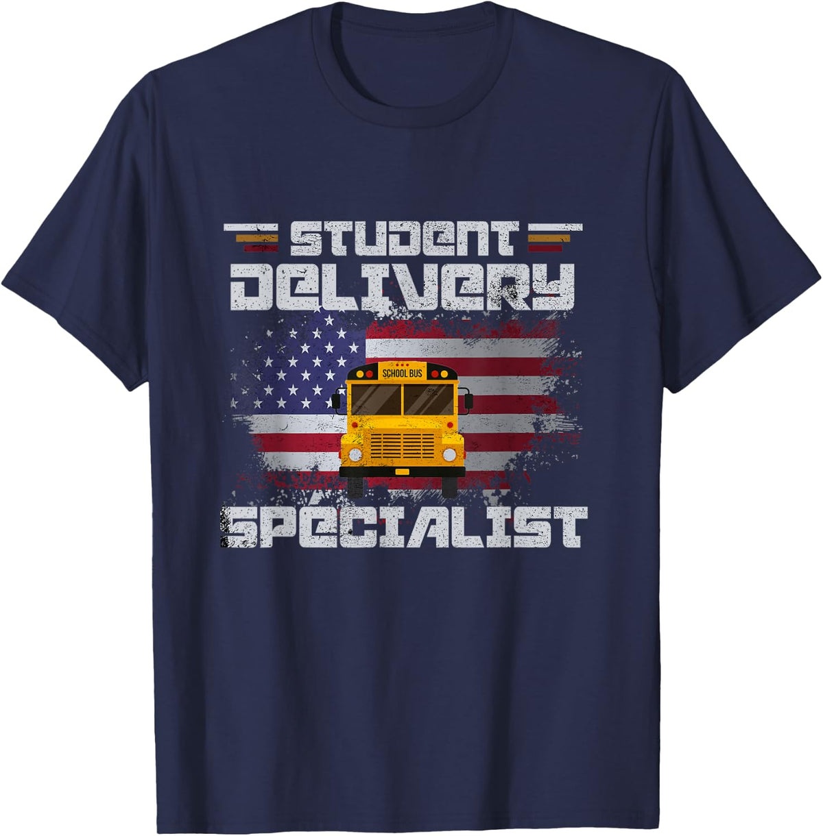 School Bus Driver's American Flag Pride | School Bus Driver T-Shirt - Navy Blue