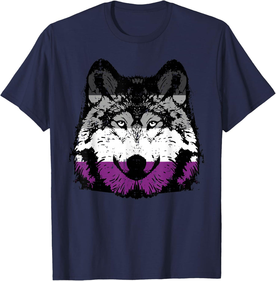 Asexual Wolf Ace Pride Flag Asexuality Lgbtq Men Women Kids T-Shirt - Navy Blue