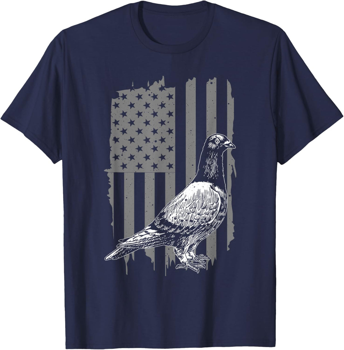 Cool Pigeon Design Men Women Patriotic US Flag Pigeon Lovers T-Shirt - Navy Blue